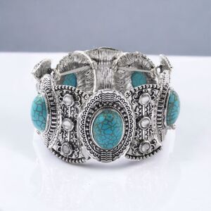 Antique Silver Turquoise stone stretch bracelet boho NWT